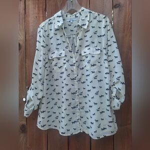 Alfred Sung Horse Button Up Top XL